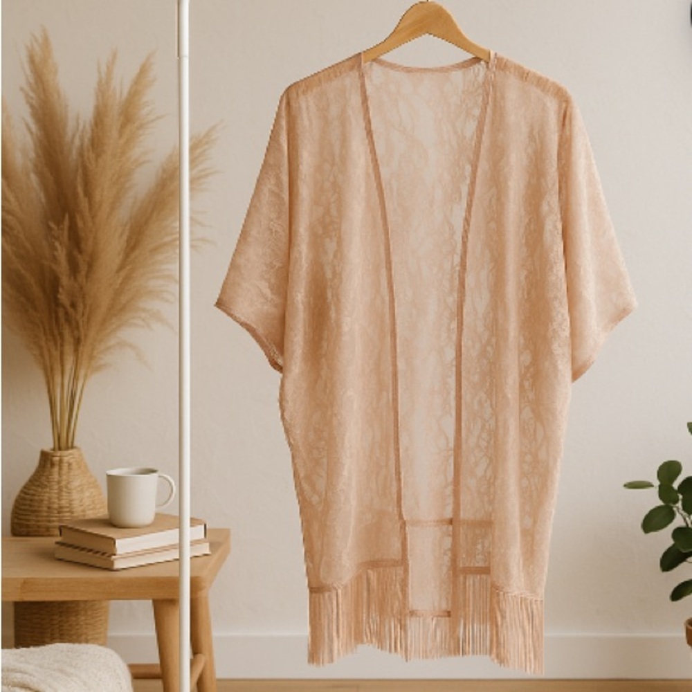ASOS brand En Crème peach fringe hem kimono-